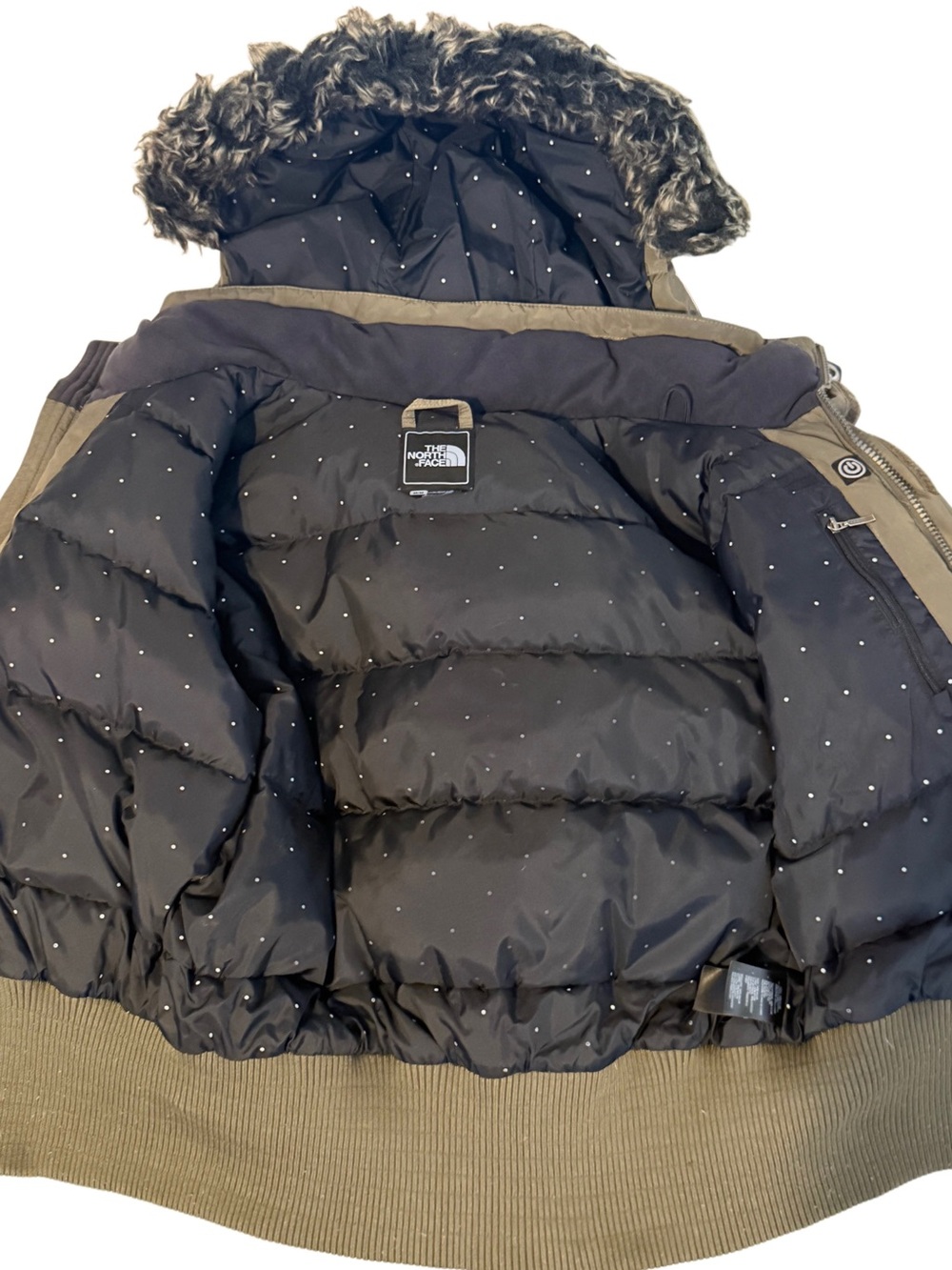 The North Face 600 HyVent Goose Down Puffer Jacket Green Fur Hood Medium - Picture 6 of 13